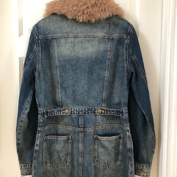 NWT Delia’s Denim Maxi Coat with Faux Fur Collar Embroidered roses Boho Beauty - Picture 4 of 9